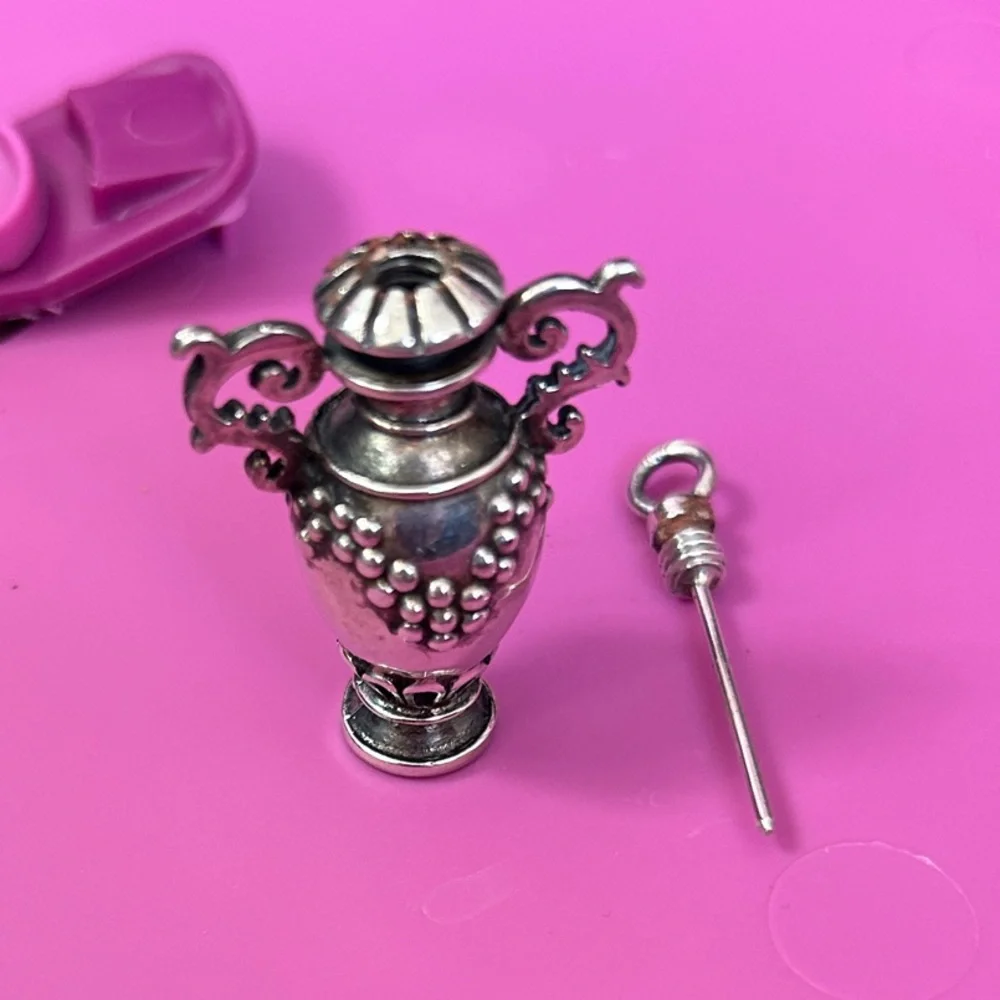 Fantastic vintage STERLING perfume bottle pendant grape motif